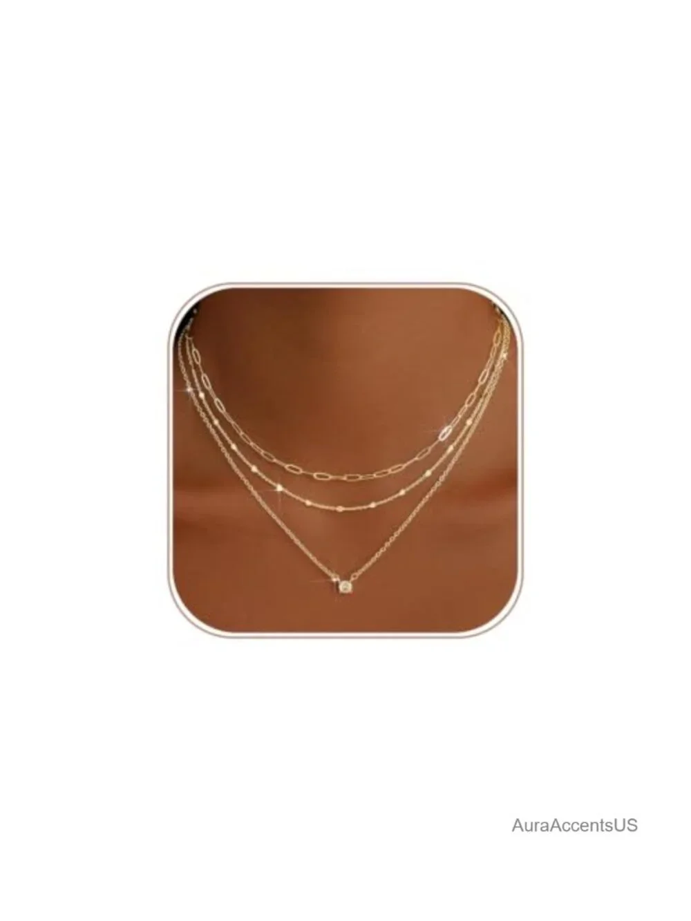 Layered Gold Plated Necklace Set Stackable Non-Tarnish Adjustable 3 Strands